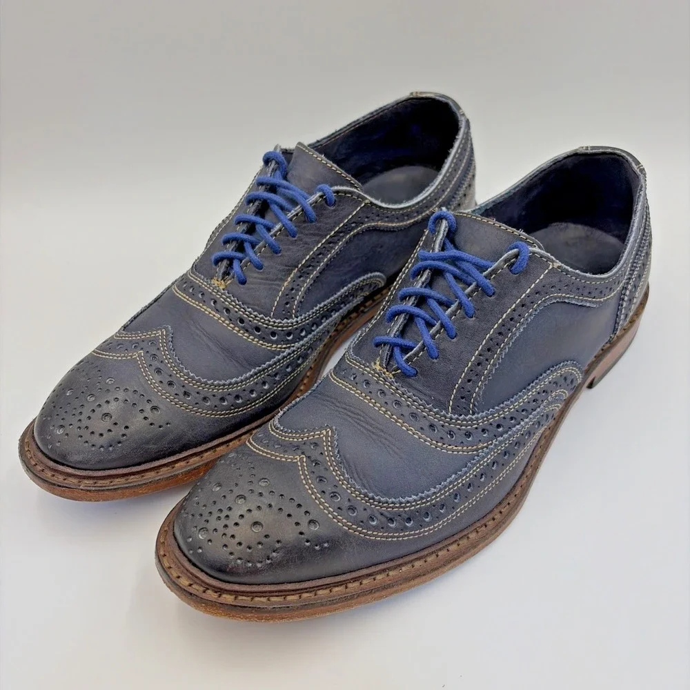 Allen Edmonds Mens Neumok Oxfords Size 8.5 D Navy Wingtip Brogue Dress Shoes USA